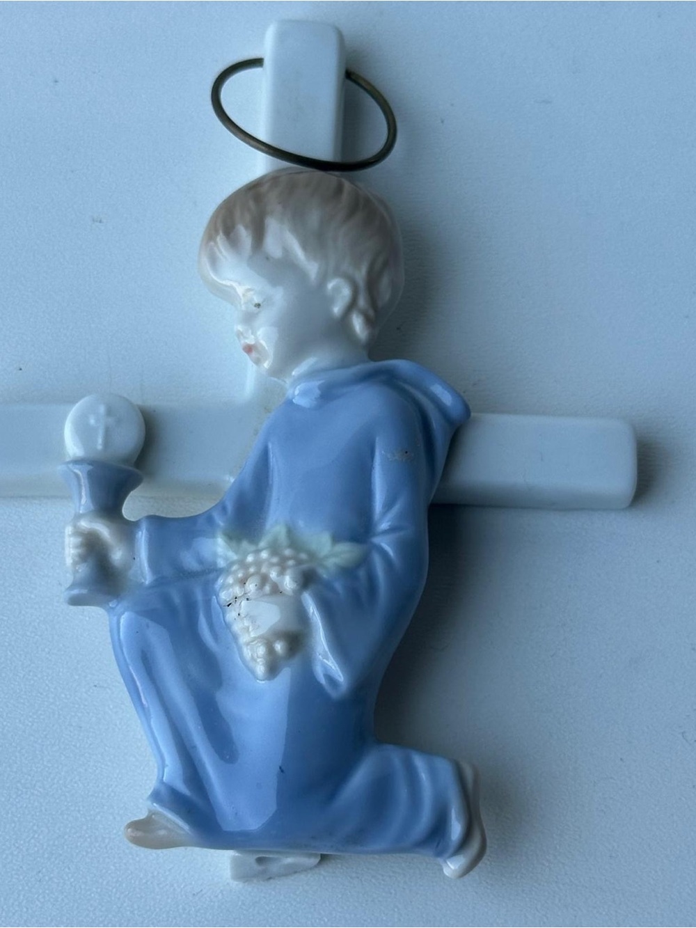 Vintage Porcelain First Communion Boy Wall Cross Holy Eucharist Religious Decor